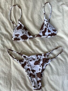 Brown Cow Print Bikini Set Triangle Top High Cut Bottoms